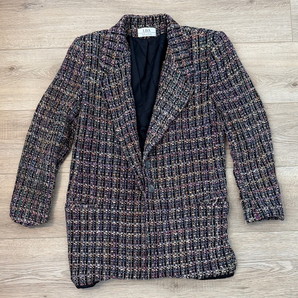 Vintage LBA Studio Tweed Blazer Jacket Size Small Classic Chic